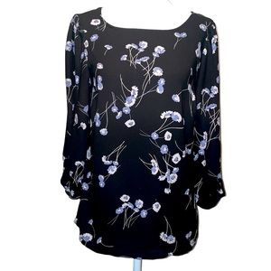 LC Lauren Conrad | Blue Flower Top | 3/4 Sleeves | XS